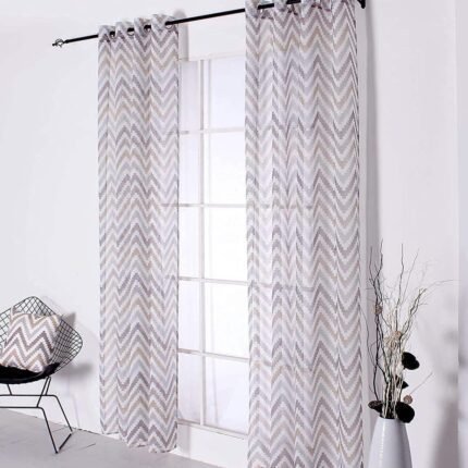 Visillos translúcido cortina estampado, salón dormitorio estampado color multicolor marrón es con 8 Ojales de acero.