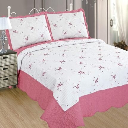 Colcha bouti Cama (C-2611) Cubrecama Bordada Cosida con Fundas para Primavera/Verano/otoño, Rosa.