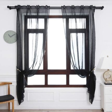 Cortinas translucido con 3 Formas de( uso) con diseño Lluvia Negro , para Salón, habitación, sala, visillos los medida, 140 x260 cm