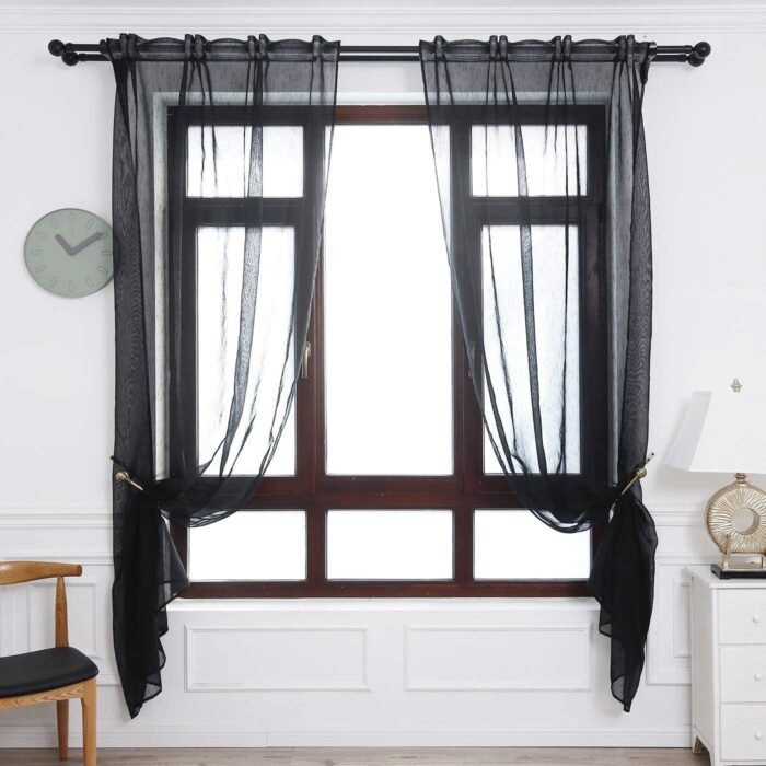 Cortinas translucido con 3 Formas de( uso) con diseño Lluvia Negro , para Salón, habitación, sala, visillos los medida, 140 x260 cm