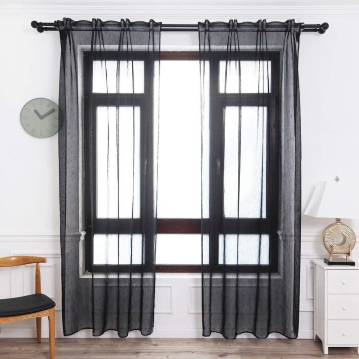 Cortinas translucido con 3 Formas de( uso) con diseño Lluvia Negro , para Salón, habitación, sala, visillos los medida, 140 x260 cm - Imagen 2