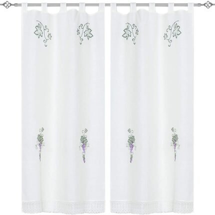 Cortinas Cocina Rústica Bordadas Uvas Lila - Alta Calidad