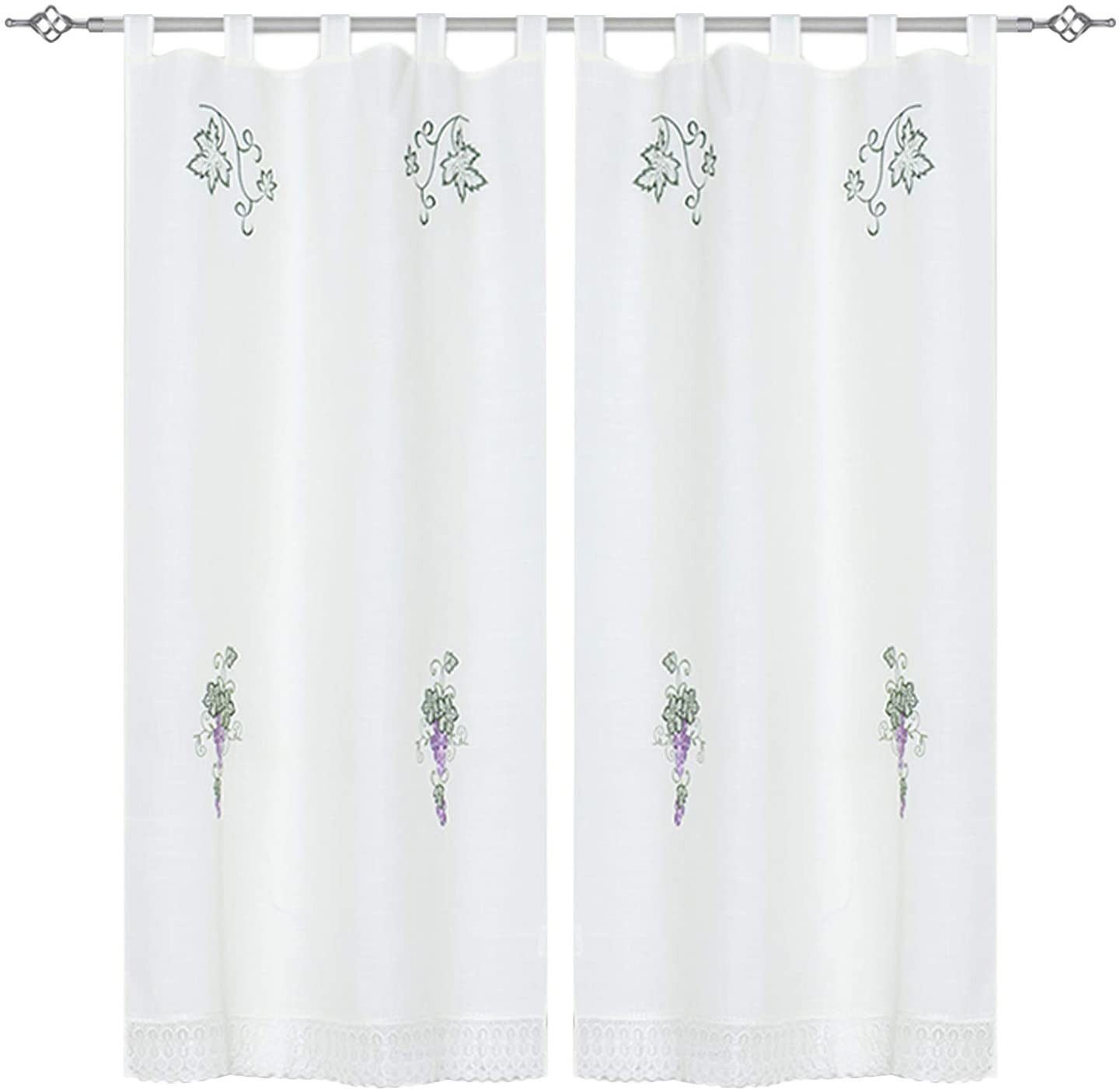 Cortinas Cocina Rústica Bordadas Uvas Lila - Alta Calidad