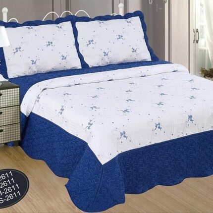 Colcha para Cama (G-2611) Cubrecama Bordada Cosida con Fundas para Primavera/Verano/otoño,Azul intenso.