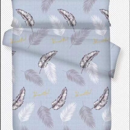 funda nórdica Juego de 3 piezas completo Diseño plumas celeste Tejido 50% algodón, 50% poliéster