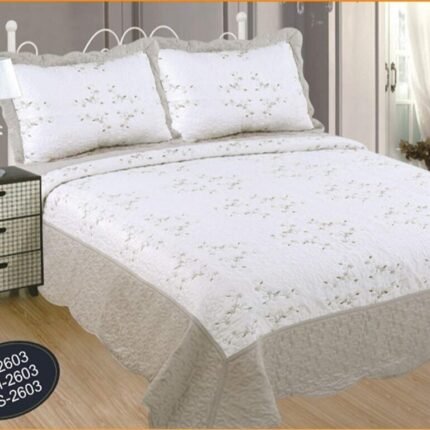 Colcha Boutí Cosida y Bordada, (H-2603), Beige Claro, +2 fundas cojines.