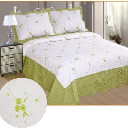 Colcha para Cama Cubrecama Bordada Cosida con Fundas para Primavera/Verano/otoño, (O-2611)  Verde.