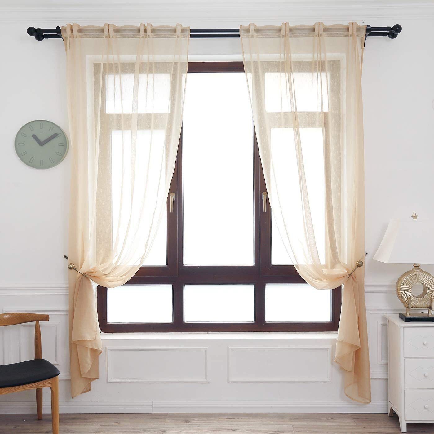 Visillos translucido con 3 Formas de( uso) con diseño Lluvia beis , para Salón ,Habitación.