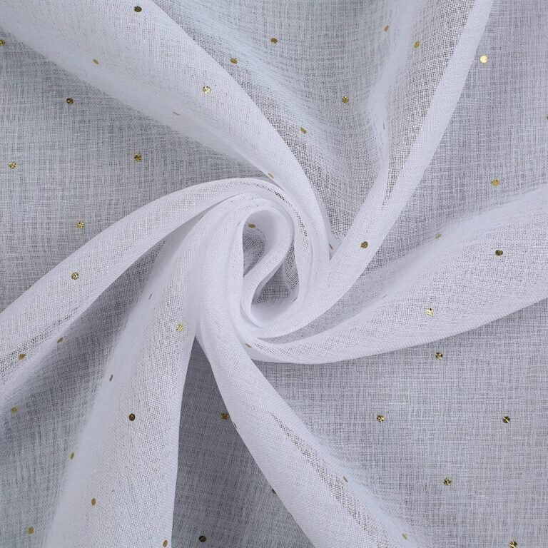 Visillos de dormitorio Lunares en Dorado Blanco, Traslucido para Salón Sala de Estar, Medidas (140x260cm). - Imagen 2