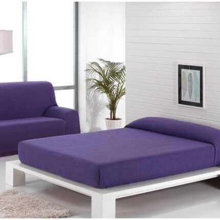 Cubre sofá Multiusos, jarapas algodón Espiga ,Tonos Morado y Negro tejido: 80% Algodón, 20% Poliéster Fabricado en España.