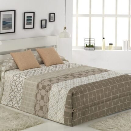 Edredón conforter invierno Estampado ADYRA beige con Presilla de botón en Las Esquinas y caída de 50cm para Mejor Ajuste de la Cama.