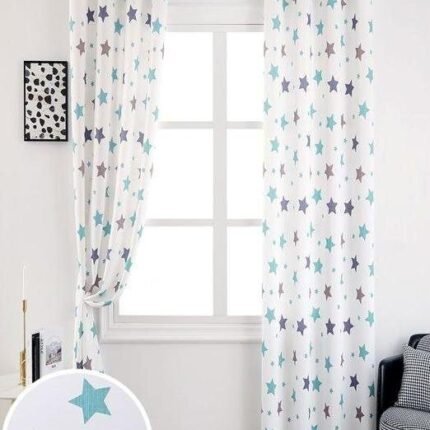 Cortina Juvenil Estrellas Color Agua 145x260 cm con Ojales – Sémica paca para Dormitorio o Salón.