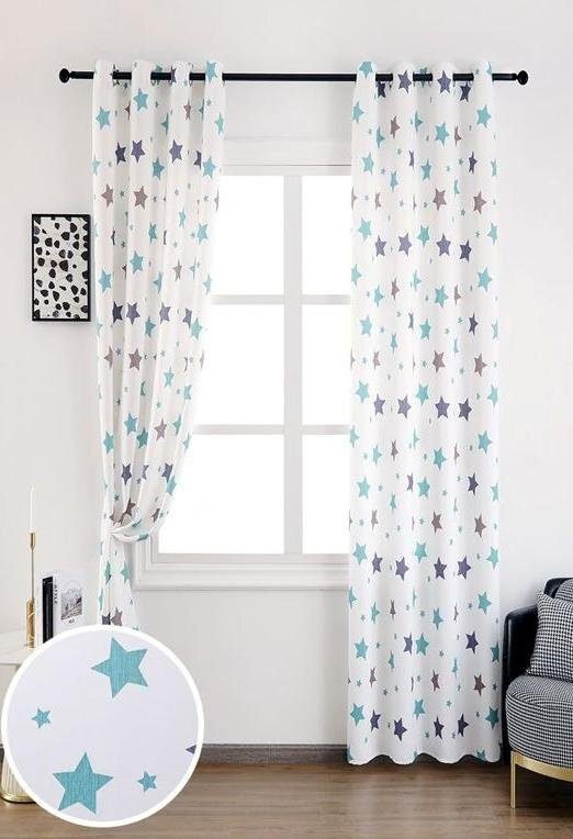 Cortina Juvenil Estrellas Color Agua 145x260 cm con Ojales – Sémica paca para Dormitorio o Salón.