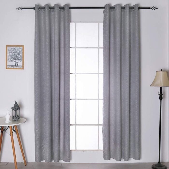 Cortinas tela salas grises modelo geométrico con 8 ollaos Modernas para Ventana Hogar Salón Dormitorio.