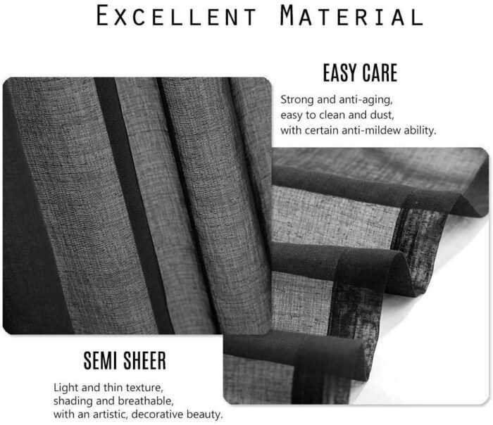 Cortinas traslucidos visillos para Ventanas y Puertas de salón ,habitación,dormitorio,sala color Negro ( N 0575). - Imagen 4