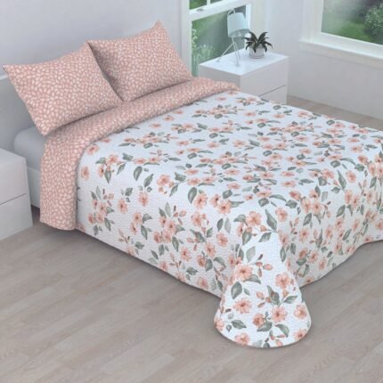Colcha bouti reversible Modelo Celia Cosida Cubre cama con Fundas 50x70cm color Rosa para Primavera/Verano/otoño Victorio & lucchino.