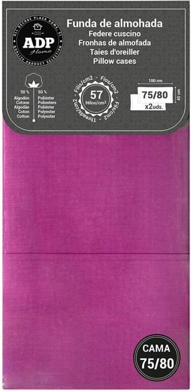 Fundas de almohadas para cama lisos en purpura de 50%50 polialgon144 Hilos. - Imagen 5
