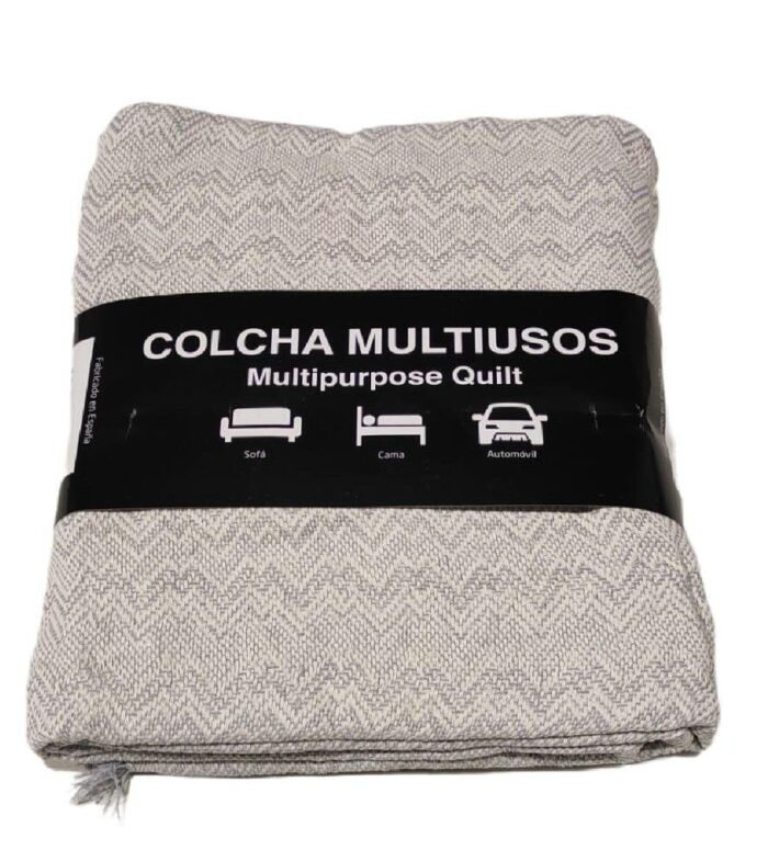 Cubre sofá Multiusos, jarapas algodón zigzag, crudo gris perla.