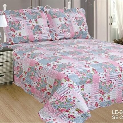 Colcha bouti cubre cama estampada cosida con Fundas de cojin 50-x-70cm para Primavera/Verano/otoño ( 2607)Rosas.