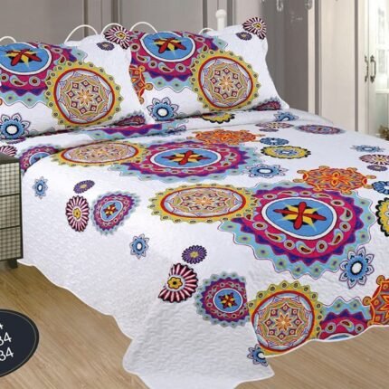Colcha bouti cubre cama estampada cosida con Fundas de cojin 50-x-70cm para Primavera/Verano/otoño Modelo,( 2634) Rosa , Lila.