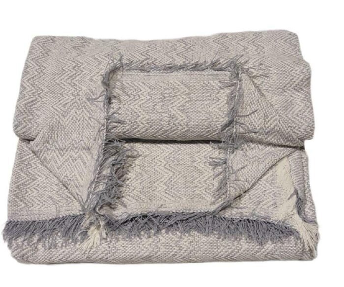 Cubre sofá Multiusos, jarapas algodón zigzag, crudo gris perla. - Imagen 5