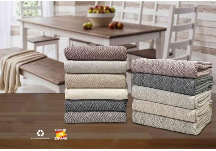 Cubre sofá Multiusos, jarapas algodón zigzag, crudo gris perla. - Imagen 7