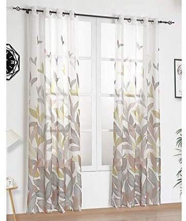 Cortinas juvenil en visillo color Morrón Estampados hojas para, Salón, Paneles con 8 Ojales acero para Sala, Comedor, Habitación, ventana de barcón.