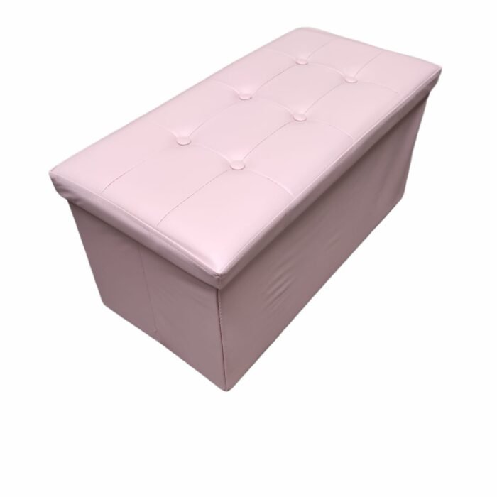 Baúl Puff pulí piel Taburete para almacenaje Plegable en Rosa, 76 x 38 x 38 cm. - Imagen 4