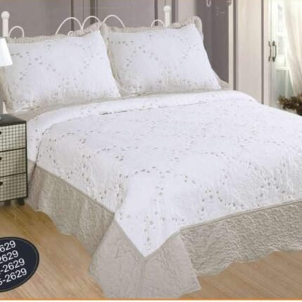 Colcha para Cama Cosida Cubrecama Bordada  con Fundas para Primavera/Verano/otoño,Crema.(Y-2629)