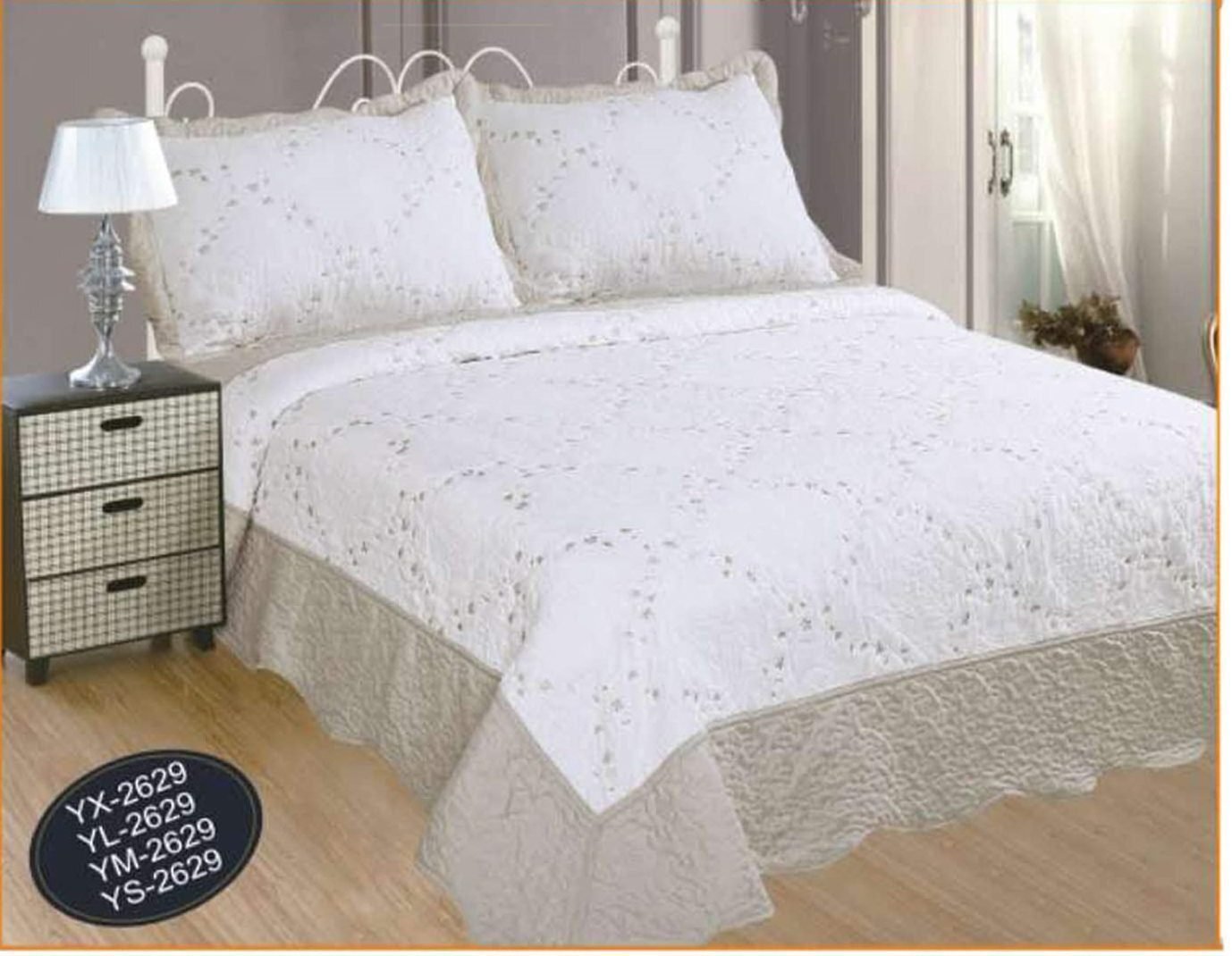 Colcha para Cama Cosida Cubrecama Bordada con Fundas para Primavera/Verano/otoño,Crema.(Y-2629)