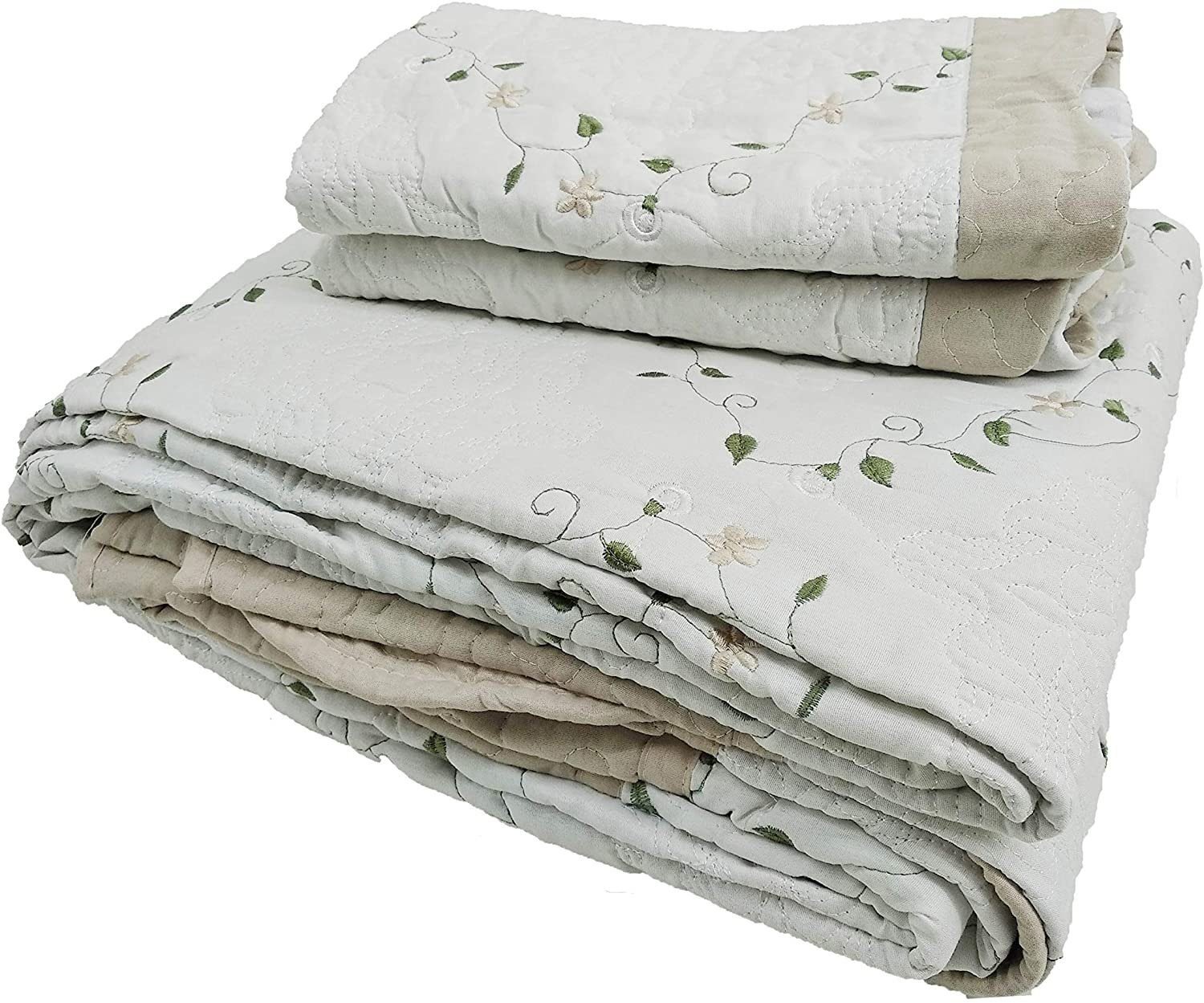 Colcha para Cama Cosida Cubrecama Bordada con Fundas para Primavera/Verano/otoño,Crema.(Y-2629) - Imagen 2