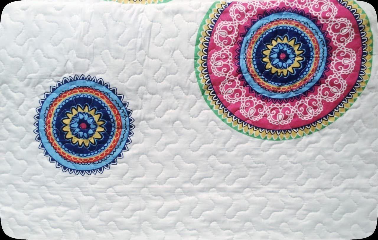 Colcha bouti cubre cama estampada cosida con Fundas de cojin 50-x-70cm para Primavera/Verano/otoño Modelo,( 2635)Azules, Granetes. - Imagen 2