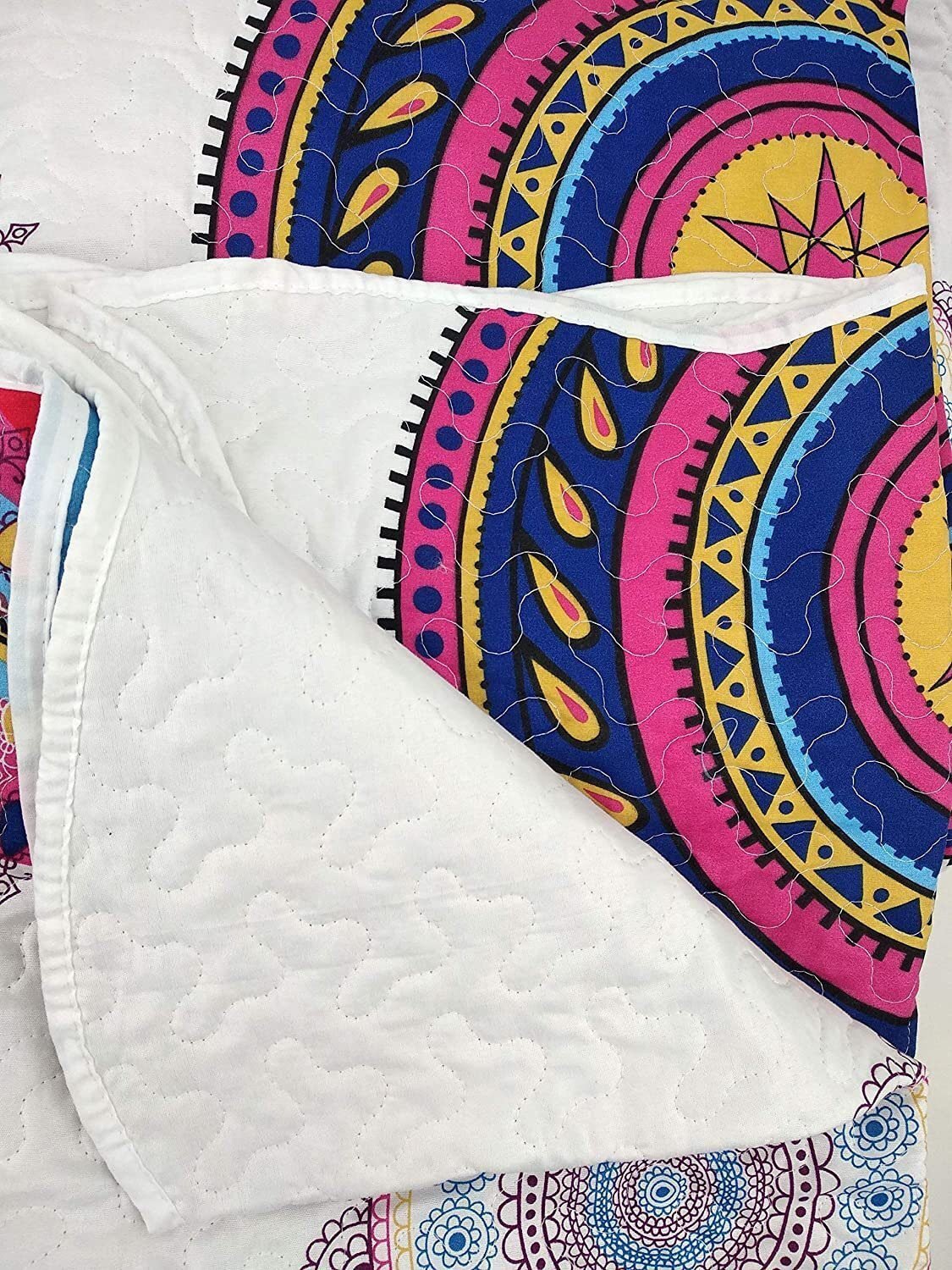 Colcha bouti cubre cama estampada cosida con Fundas de cojin 50-x-70cm para Primavera/Verano/otoño Modelo,( 2635)Azules, Granetes. - Imagen 3