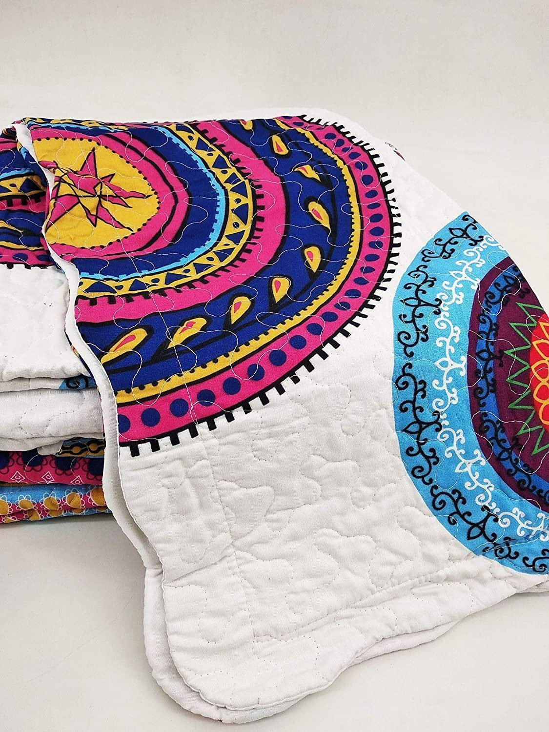 Colcha bouti cubre cama estampada cosida con Fundas de cojin 50-x-70cm para Primavera/Verano/otoño Modelo,( 2635)Azules, Granetes. - Imagen 4