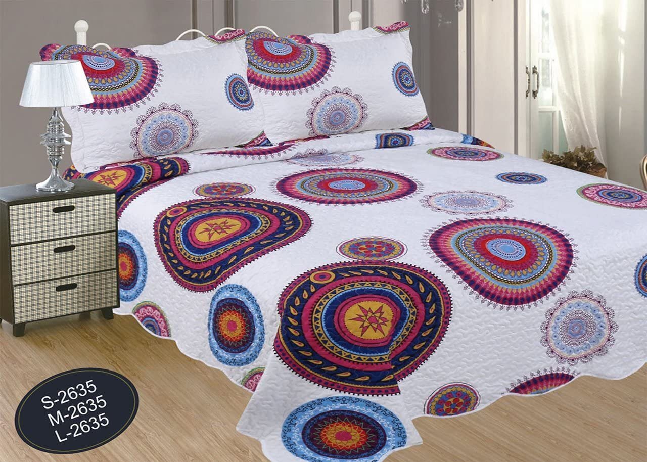 Colcha bouti cubre cama estampada cosida con Fundas de cojin 50-x-70cm para Primavera/Verano/otoño Modelo,( 2635)Azules, Granetes. - Imagen 6