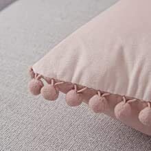 Fundas cojines, Terciopelo con Pompo decorativa para Sofá Cama Sala de Estar. color rosa, - Imagen 2