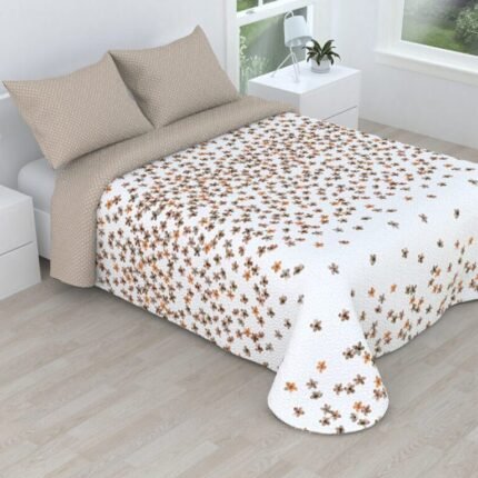 Colcha bouti marca Victorio & Lucchino cosida reversible cubre cama con Fundas 50x70 cm modelo Celia Color Marrón para primavera / verano / otoño