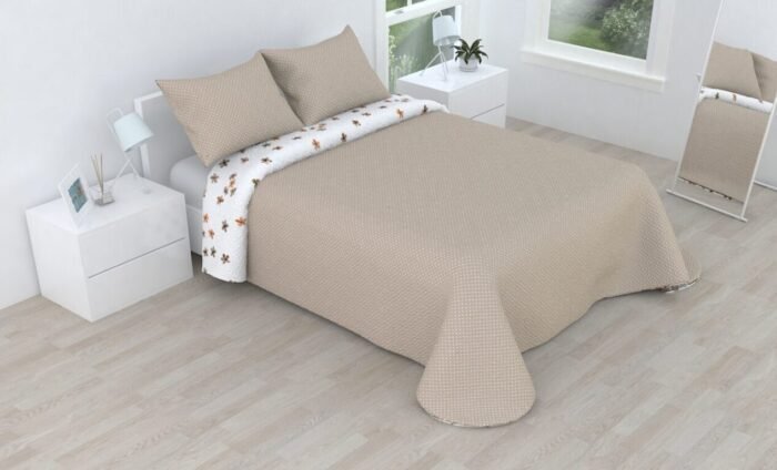 Colcha bouti marca Victorio & Lucchino cosida reversible cubre cama con Fundas 50x70 cm modelo Celia Color Marrón para primavera / verano / otoño - Imagen 2
