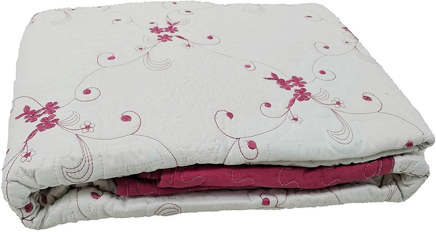 Colcha bouti Cama Cubrecama Bordada Cosida con Fundas para Primavera/Verano/otoño, (Q-2611) Granate. - Imagen 4