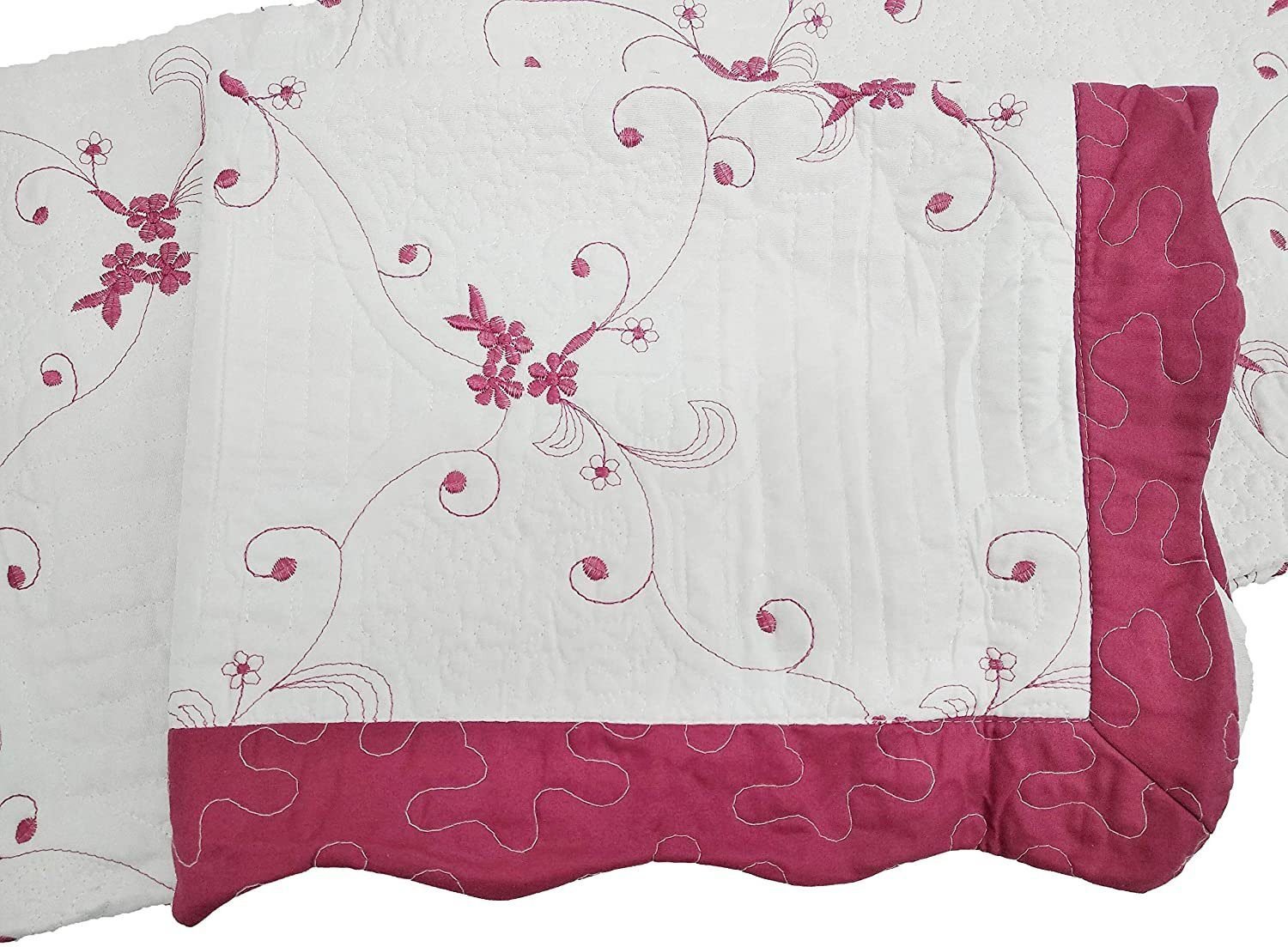 Colcha bouti Cama Cubrecama Bordada Cosida con Fundas para Primavera/Verano/otoño, (Q-2611) Granate. - Imagen 5
