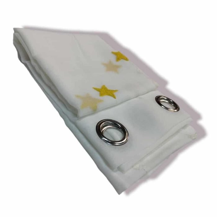 Cortinas Bordada Translucida, Dormitorio Infantil Juvenil ,Ojales Plateados para Sala de Estar Cuarto Niño Habitación Patrón Estrella 140x260cm Amarillo - Imagen 2