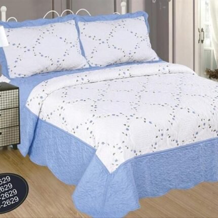 Colcha Boutí Cosida y Bordada, (L-2629) Celeste, +2 fundas cojín 50 x 70 cm.