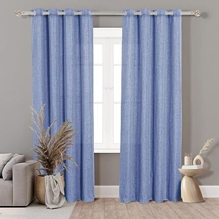 Cortinas Translúcidas para Salón y Dormitorio, Tacto Lino, 140x260cm, Azul Vaquero (2 Unidades)