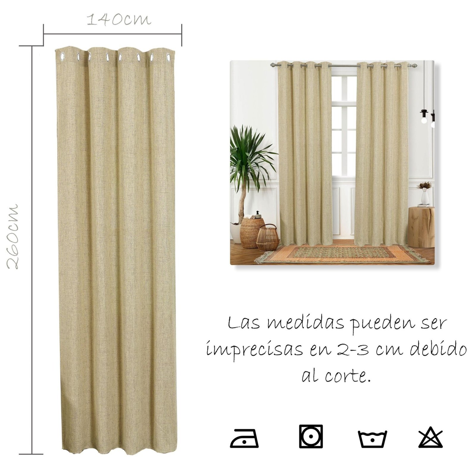 Cortinas Translúcidas Camel 140x260cm - Tacto Lino - Set de 2 para Salón y Dormitorio - Imagen 7
