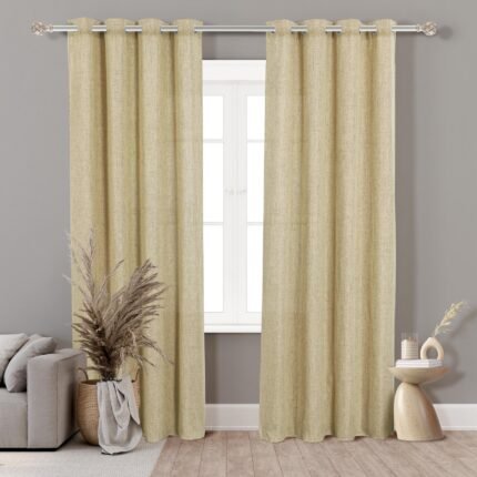Cortinas Translúcidas Camel 140x260cm - Tacto Lino - Set de 2 para Salón y Dormitorio