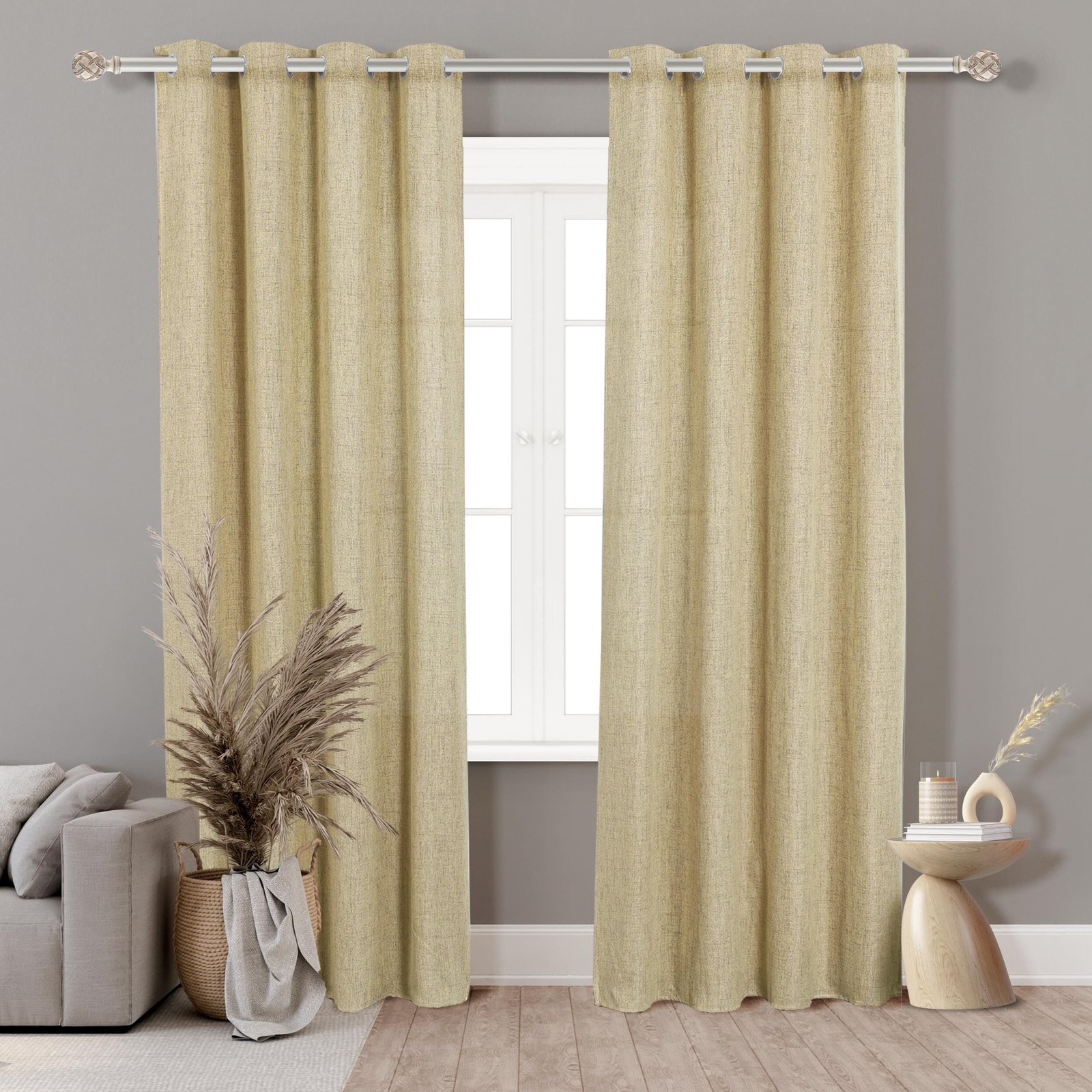 Cortinas Translúcidas Camel 140x260cm - Tacto Lino - Set de 2 para Salón y Dormitorio