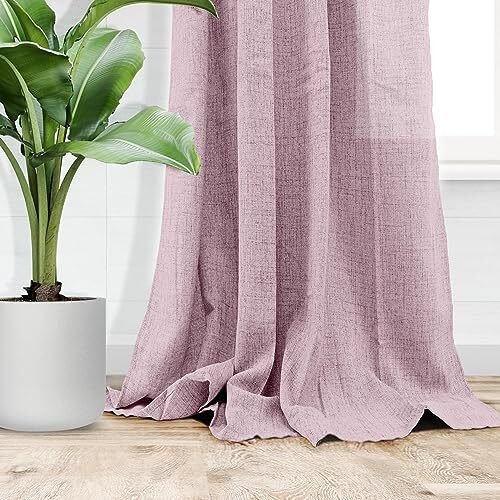 Cortinas translúcidas para salón, dormitorio 2 unidades 140x260cm - Cortina ( Rosa apagado ) tacto parecido al lino, deja pasar la luz. - Imagen 2