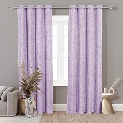 Cortinas Lila para salón, dormitorio translúcidas 2 unidades  140x260cm - Cortina tacto parecido al lino, deja pasar la luz.