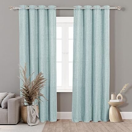Cortinas translúcidas para salón, dormitorio 2 unidades 140x260cm color Turquesa -Cortina tacto parecido al lino, deja pasar la luz.