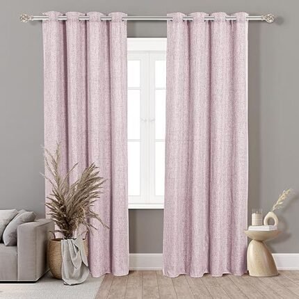 Cortinas translúcidas para salón, dormitorio 2 unidades 140x260cm - Cortina ( Rosa apagado ) tacto parecido al lino, deja pasar la luz.